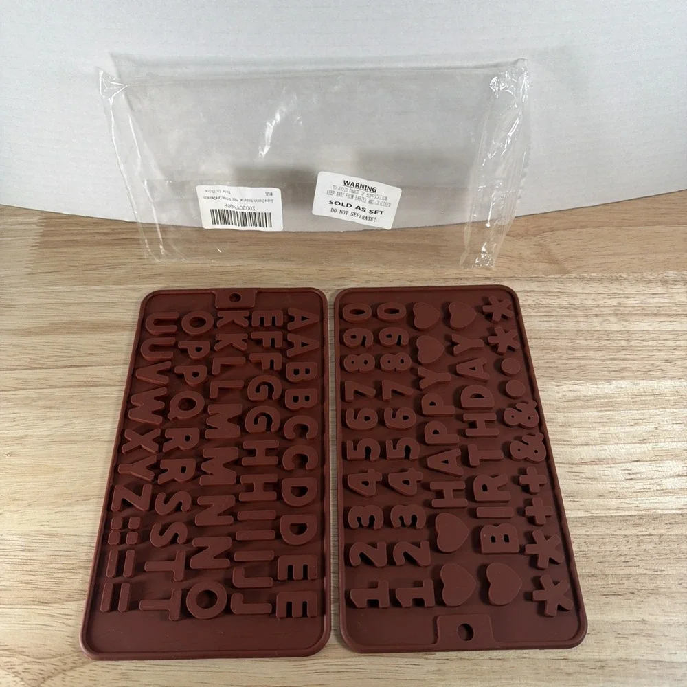 Silicone Letter Mold Number Chocolate Molds with Happy Birthday Cake Decor 2 Pcs